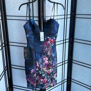 NWT Bebe Blue Floral Dress with Front Slit